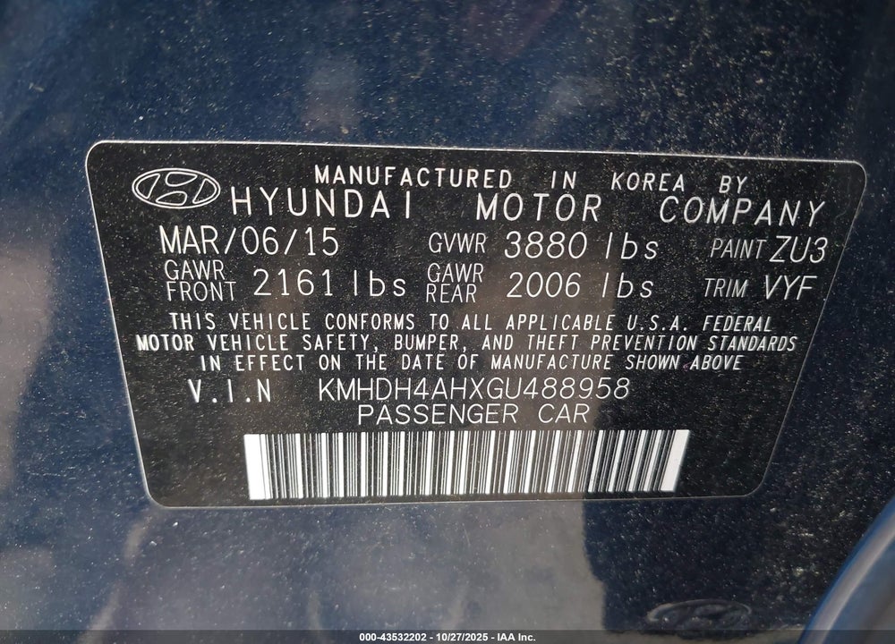 2016 HYUNDAI ELANTRA SPORT VIN: KMHDH4AHXGU488958