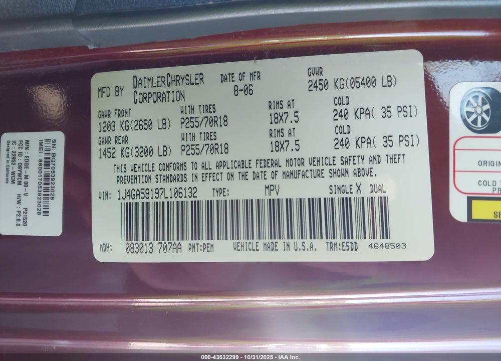 2007 JEEP WRANGLER UNLIMITED SAHARA VIN: 1J4GA59197L106132