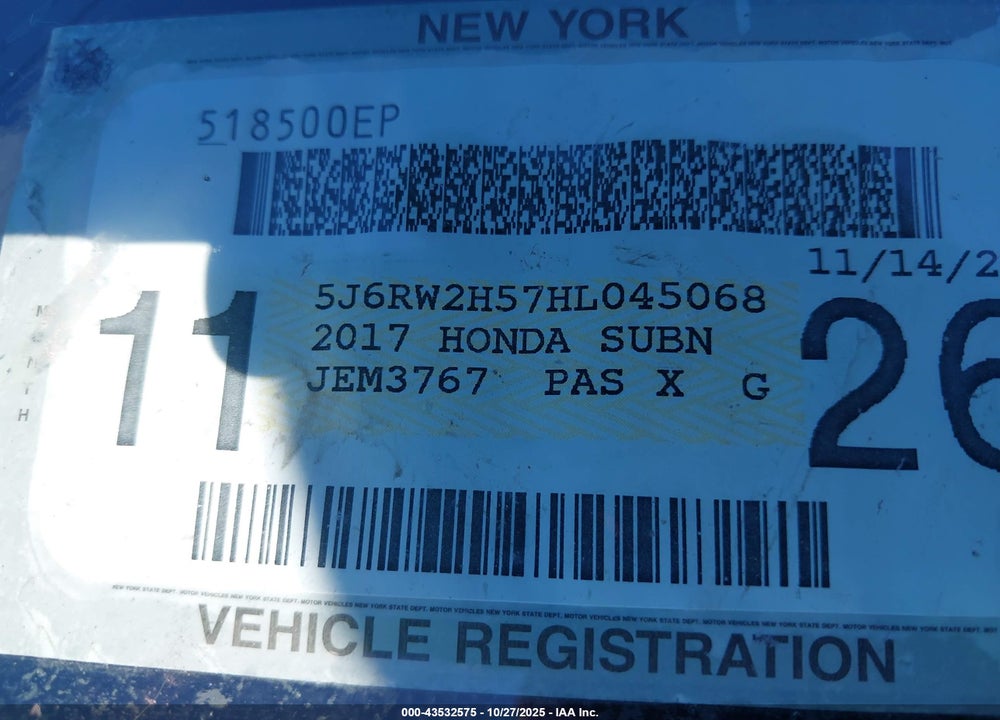 2017 HONDA CR-V EX VIN: 5J6RW2H57HL045068