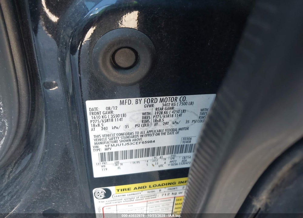 2012 FORD EXPEDITION XLT VIN: 1FMJU1J53CEF65984