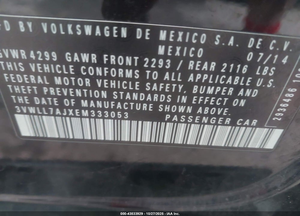 2014 VOLKSWAGEN JETTA 2.0L TDI VIN: 3VWLL7AJXEM333053