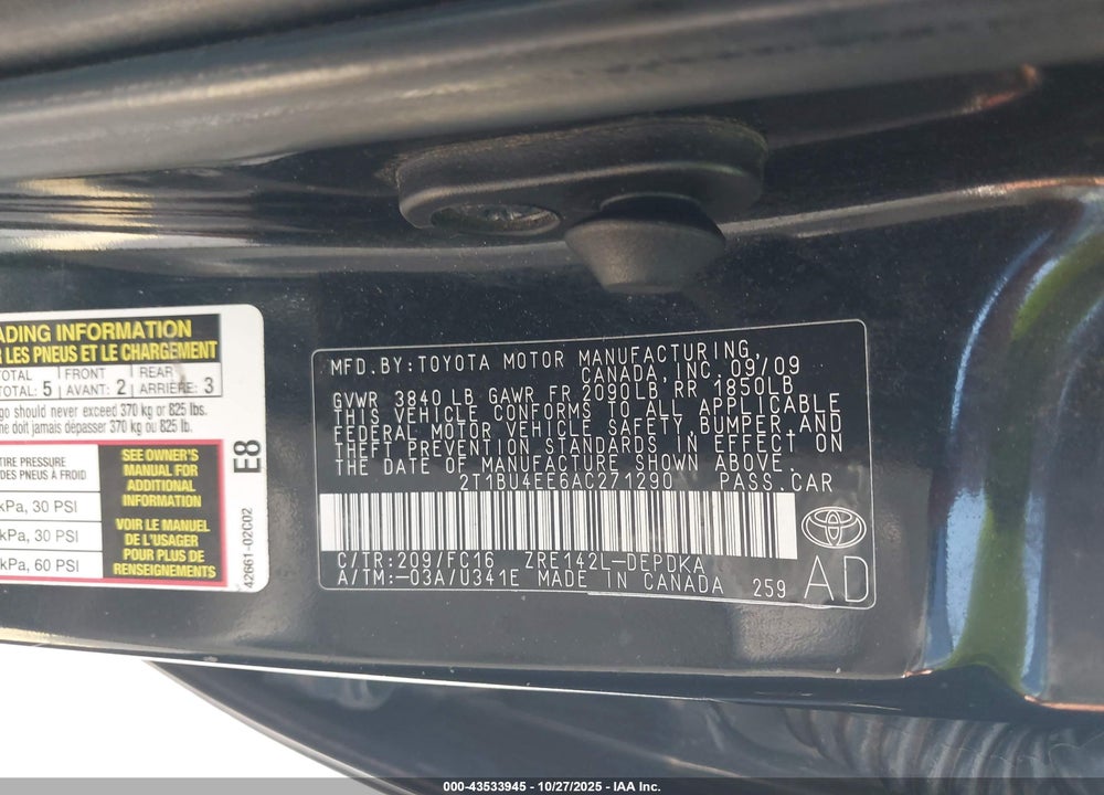2010 TOYOTA COROLLA VIN: 2T1BU4EE6AC271290