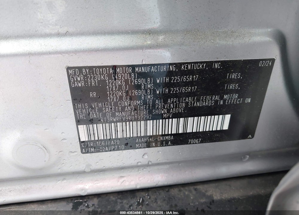 2024 TOYOTA RAV4 HYBRID XLE VIN: 4T3RWRFV9RU132292