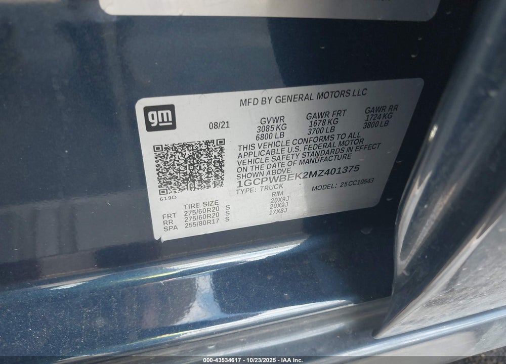 2021 CHEVROLET SILVERADO 1500 2WD SHORT BED CUSTOM VIN: 1GCPWBEK2MZ401375