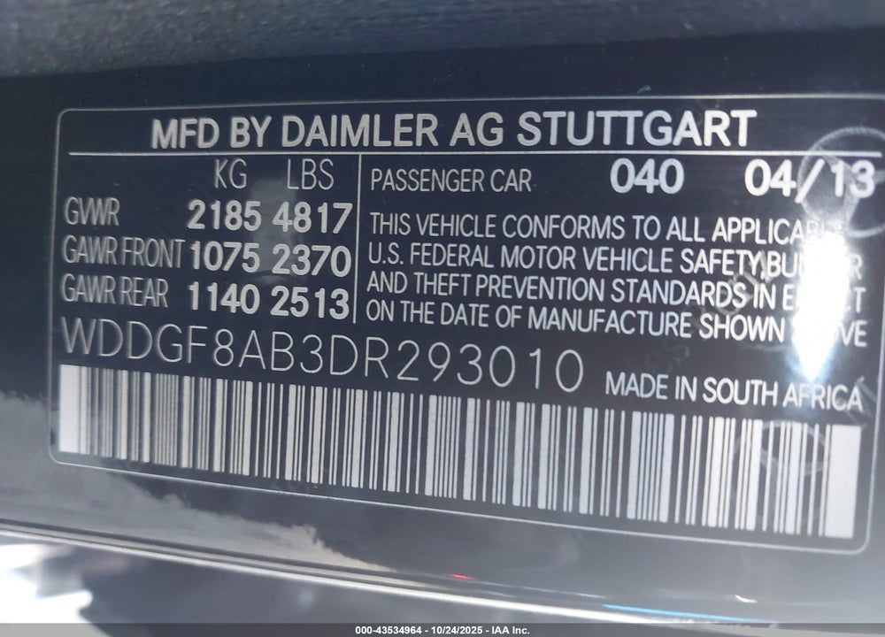 2013 MERCEDES-BENZ C 300 SPORT 4MATIC VIN: WDDGF8AB3DR293010
