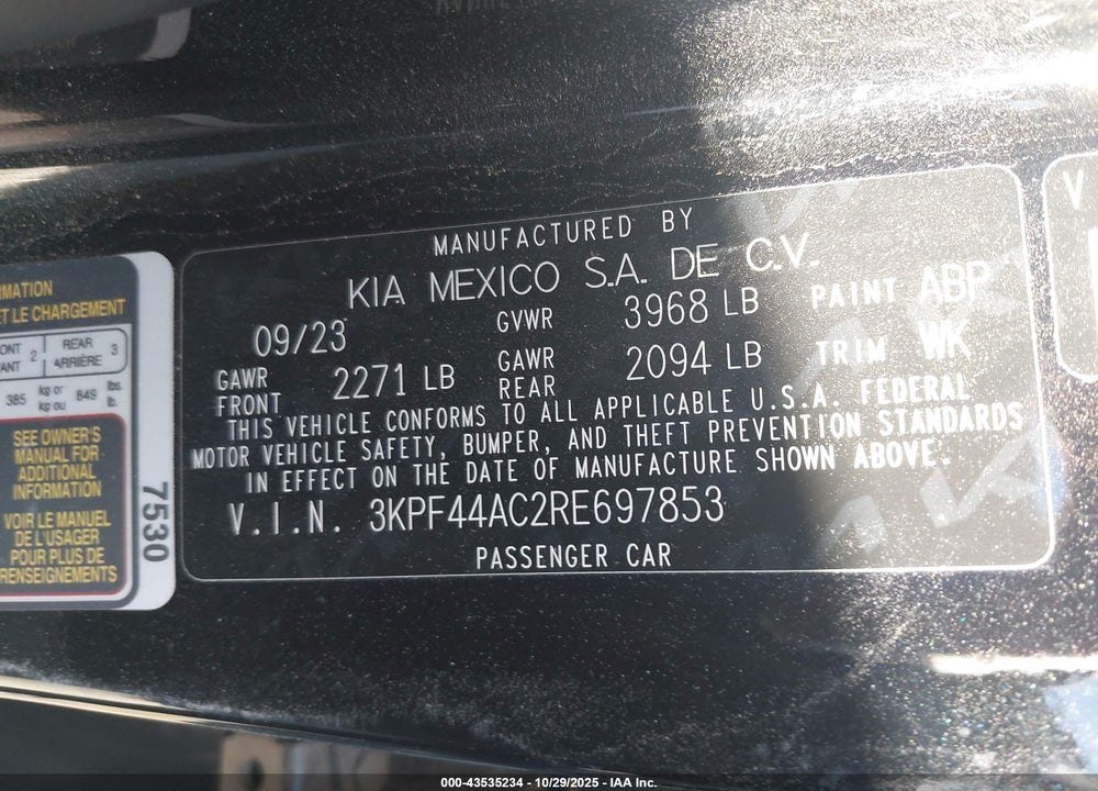 2024 KIA FORTE GT VIN: 3KPF44AC2RE697853