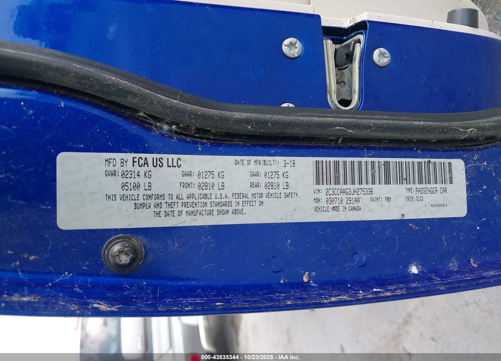 2018 CHRYSLER 300 VIN: 2C3CCAAG3JH275336