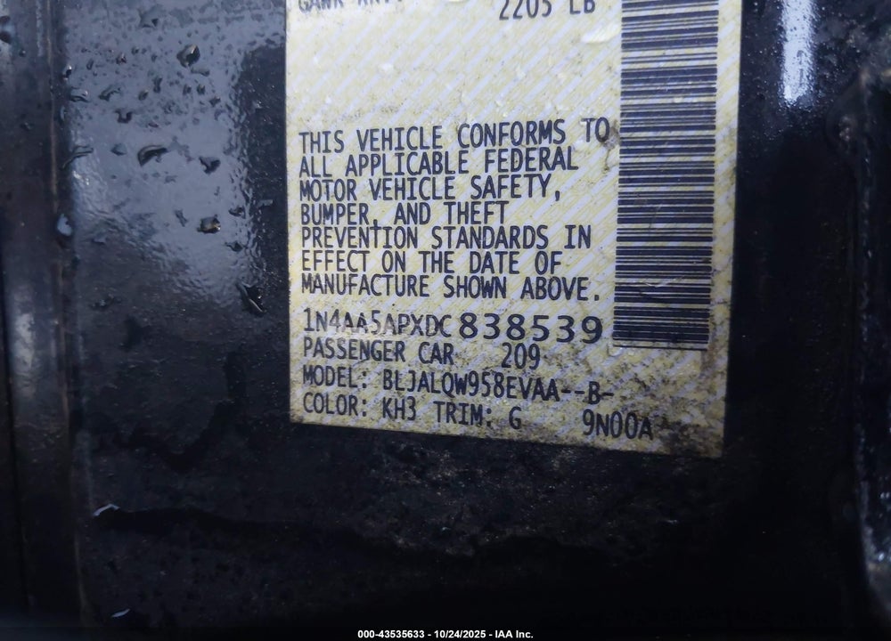 2013 NISSAN MAXIMA 3.5 S VIN: 1N4AA5APXDC838539