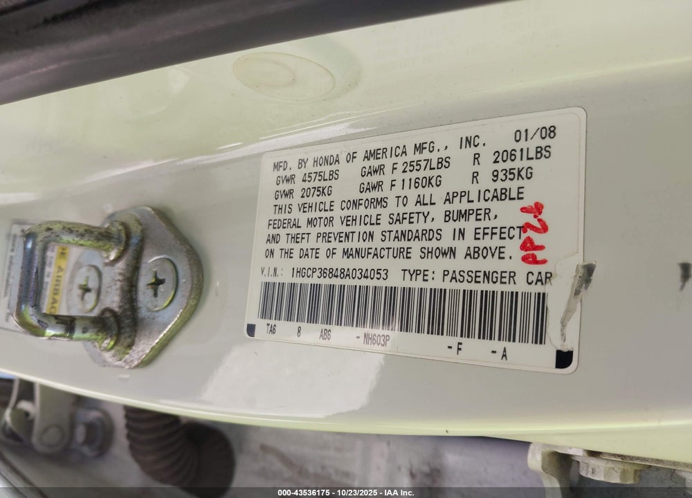 2008 HONDA ACCORD 3.5 EX-L VIN: 1HGCP36848A034053