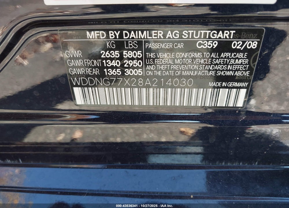 2008 MERCEDES-BENZ S 63 AMG VIN: WDDNG77X28A214030