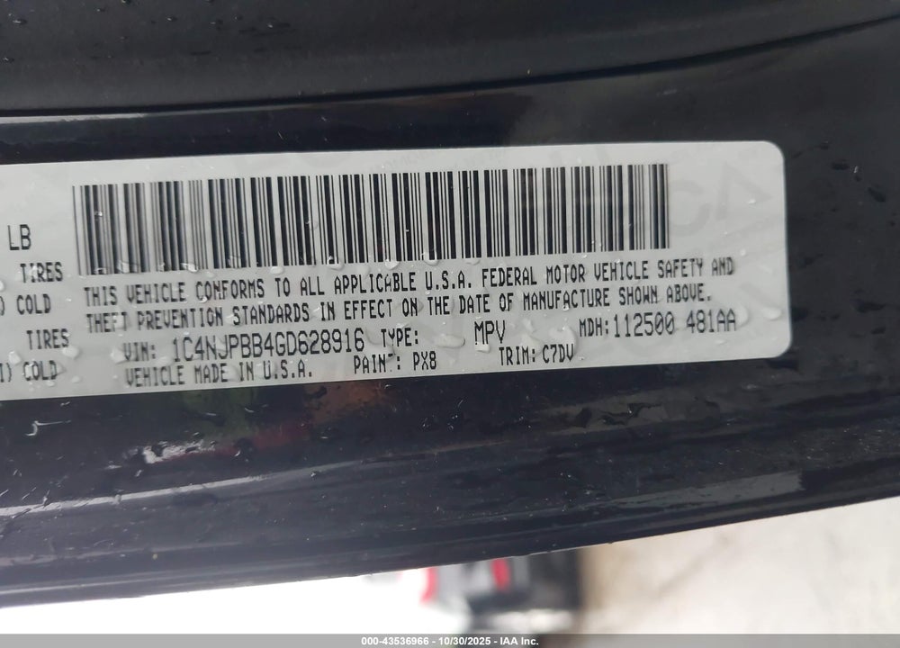 2016 JEEP PATRIOT SPORT VIN: 1C4NJPBB4GD628916