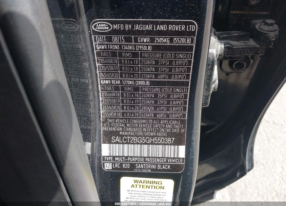 2016 LAND ROVER DISCOVERY SPORT HSE LUX VIN: SALCT2BG5GH550387