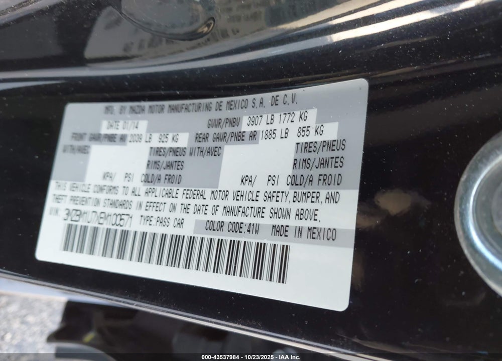 2014 MAZDA 3 I SPORT VIN: 3MZBM1U7XEM100571