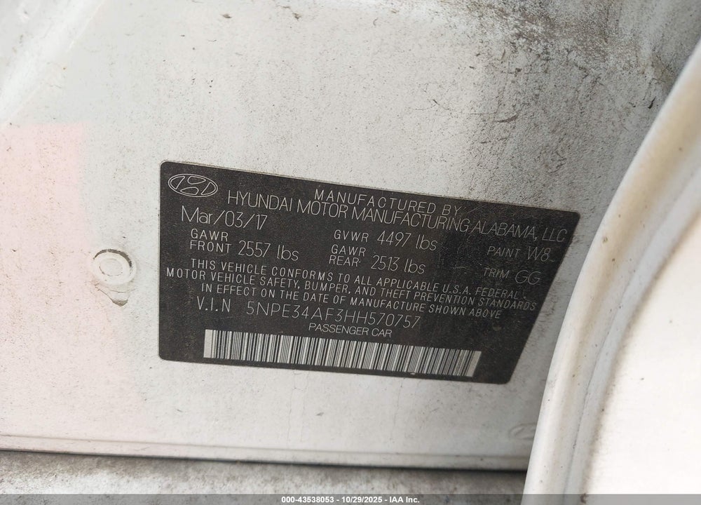 2017 HYUNDAI SONATA LIMITED VIN: 5NPE34AF3HH570757