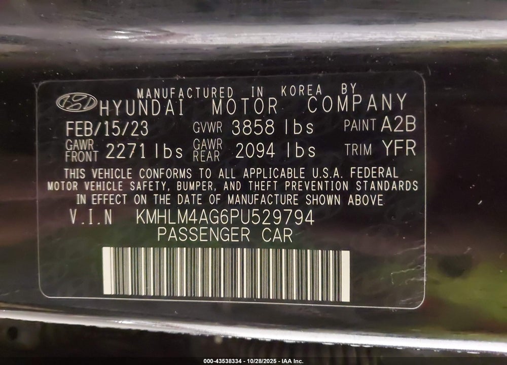 2023 HYUNDAI ELANTRA SEL VIN: KMHLM4AG6PU529794