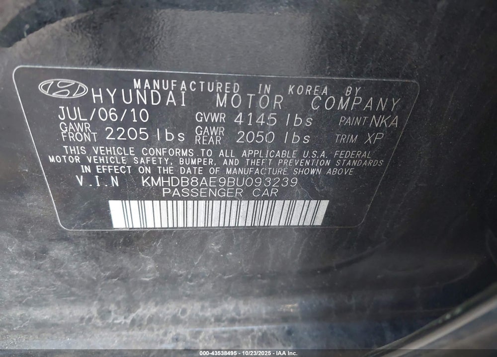 2011 HYUNDAI ELANTRA VIN: KMHDB8AE9BU093239