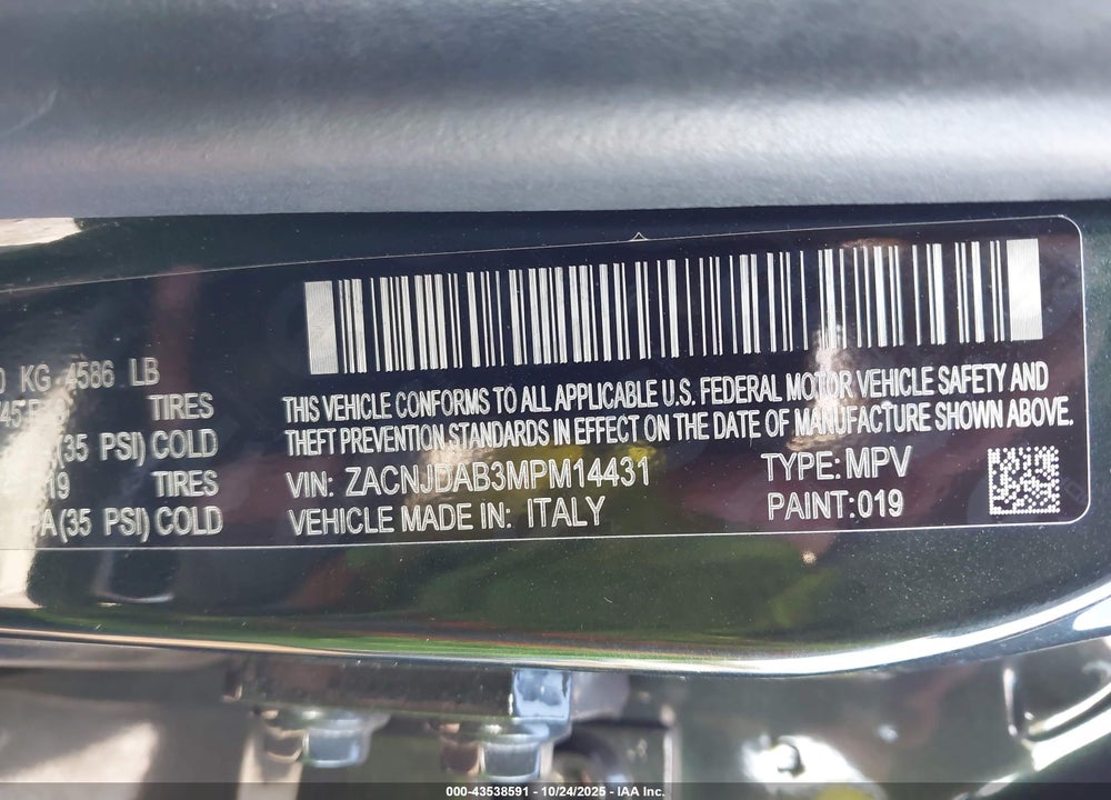 2021 JEEP RENEGADE VIN: ZACNJDAB3MPM14431