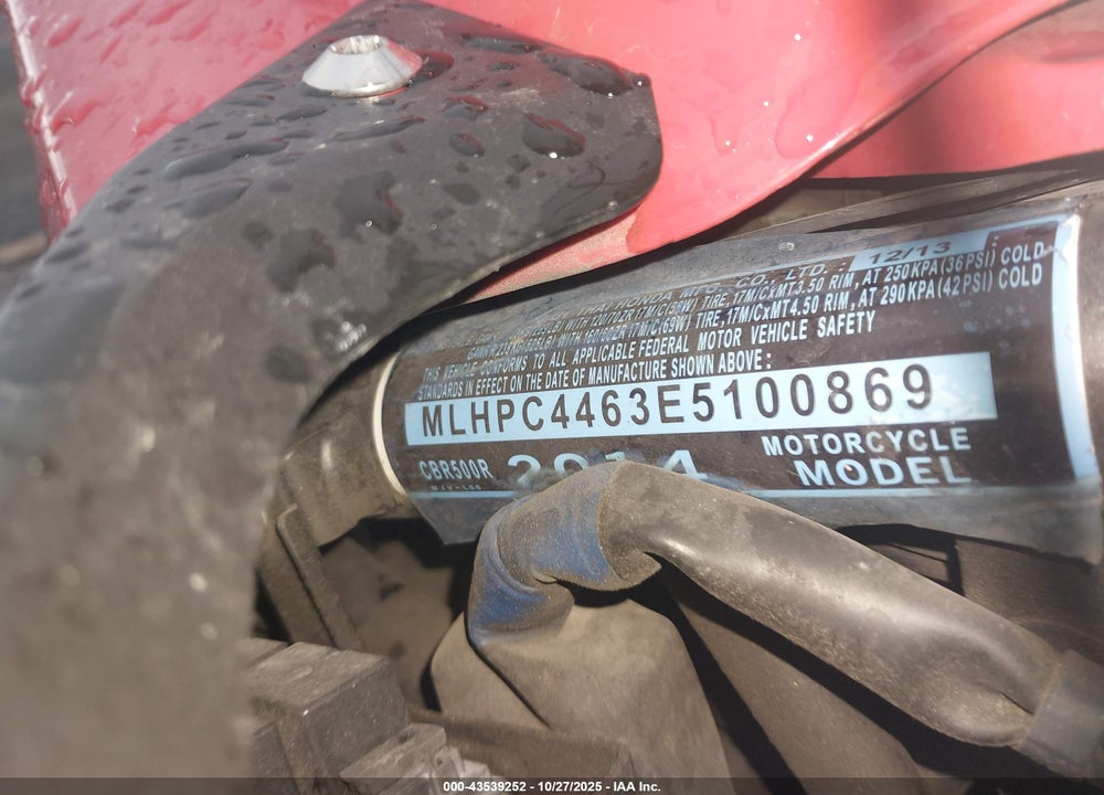 2014 HONDA CBR500 R VIN: MLHPC4463E5100869
