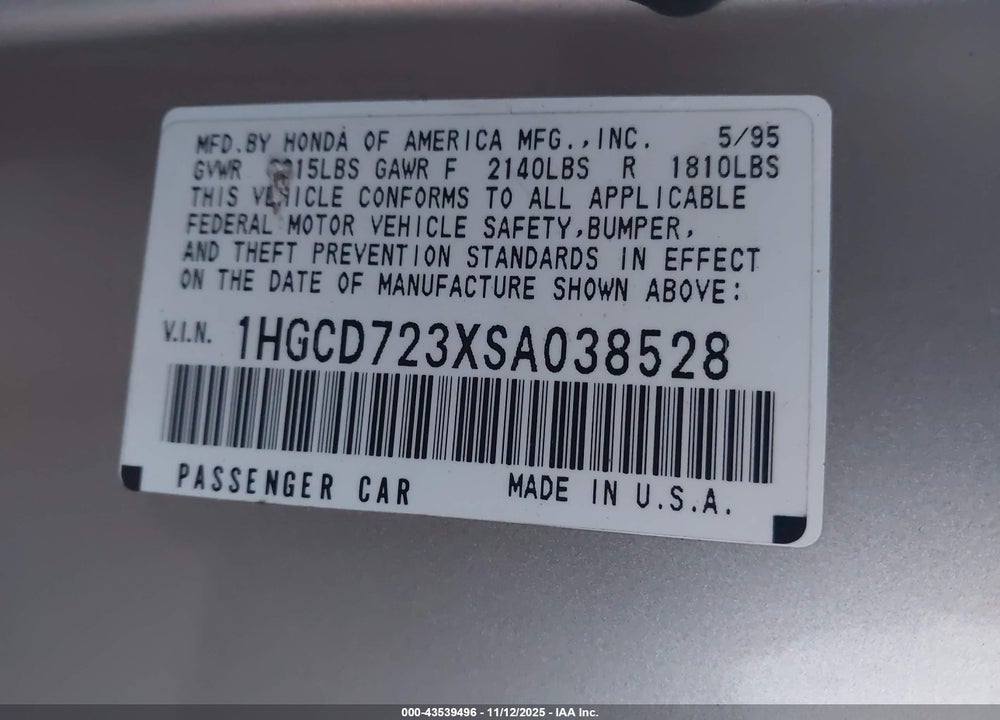 1995 HONDA ACCORD LX VIN: 1HGCD723XSA038528