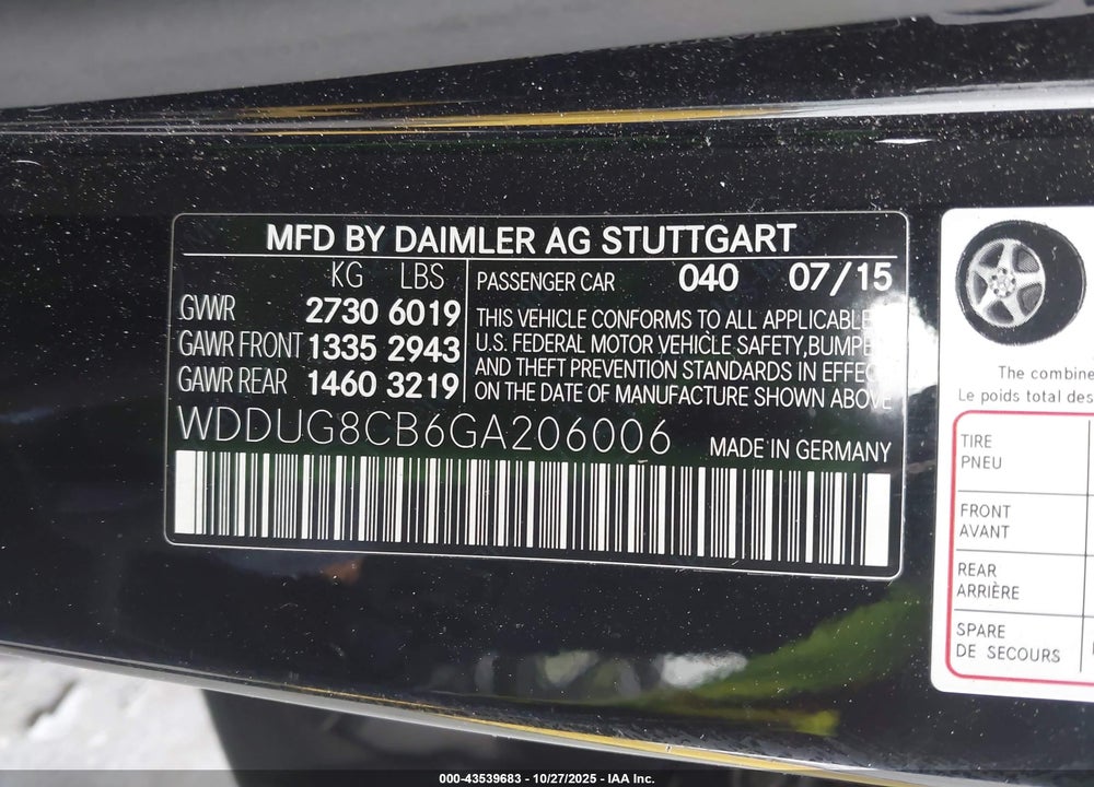 2016 MERCEDES-BENZ S 550 VIN: WDDUG8CB6GA206006