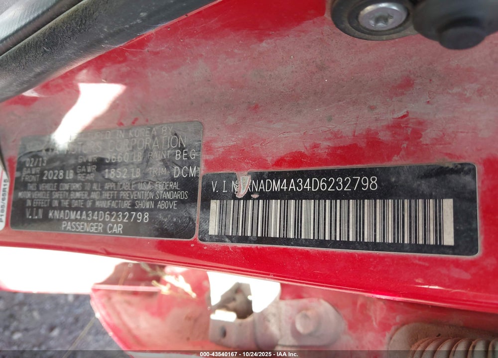 2013 KIA RIO VIN: KNADM4A34D6232798