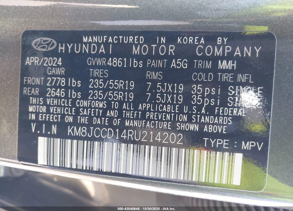 2024 HYUNDAI TUCSON HYBRID VIN: KM8JCCD14RU214202