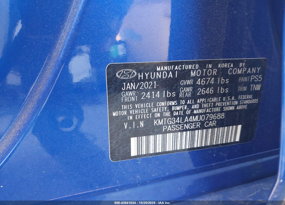 2021 GENESIS G70 2.0T RWD VIN: KMTG34LA4MU079688