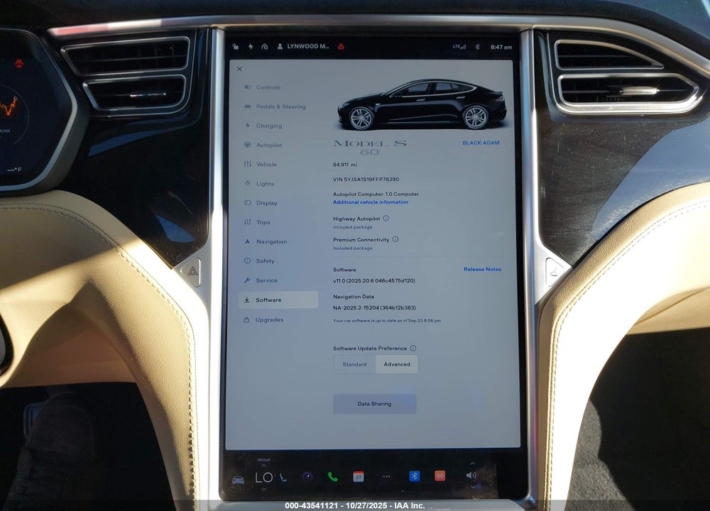 2015 TESLA MODEL S 60/70/85 VIN: 5YJSA1S19FFP78390
