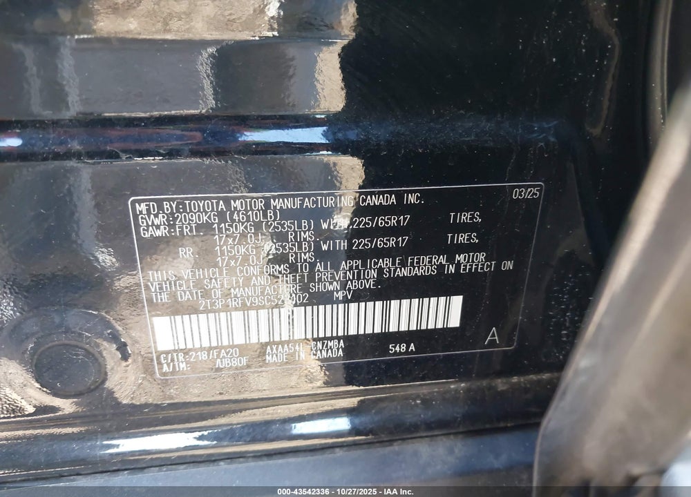 2025 TOYOTA RAV4 XLE VIN: 2T3P1RFV9SC523102