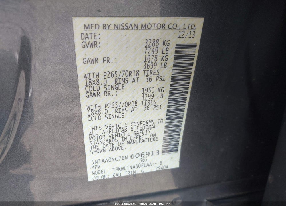 2014 NISSAN ARMADA VIN: 5N1AA0NC2EN606913