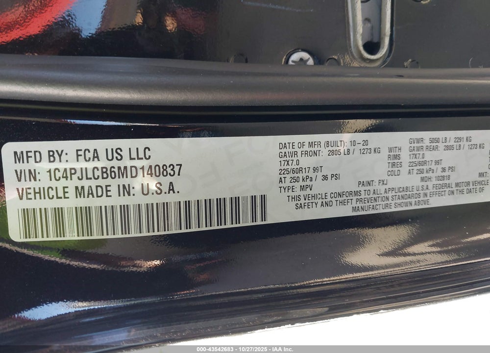 2021 JEEP CHEROKEE LATITUDE FWD VIN: 1C4PJLCB6MD140837