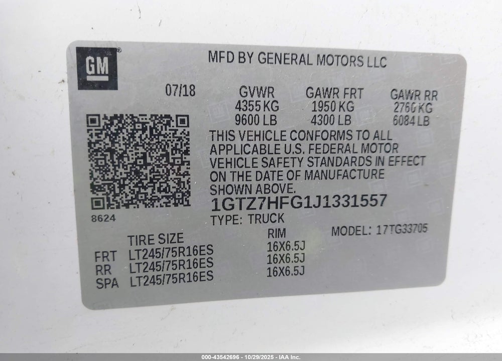 2018 GMC SAVANA 3500 WORK VAN VIN: 1GTZ7HFG1J1331557