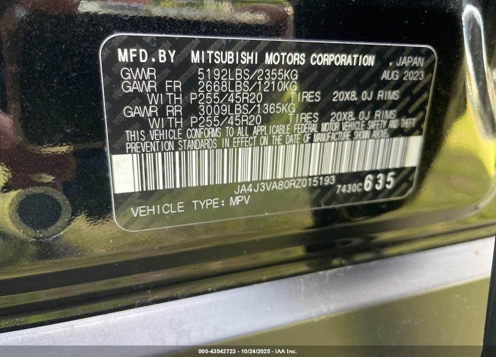2024 MITSUBISHI OUTLANDER SE BLACK EDITION S-AWC VIN: JA4J3VA80RZ015193