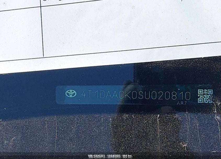 2025 TOYOTA CAMRY LE VIN: 4T1DAACK0SU020810