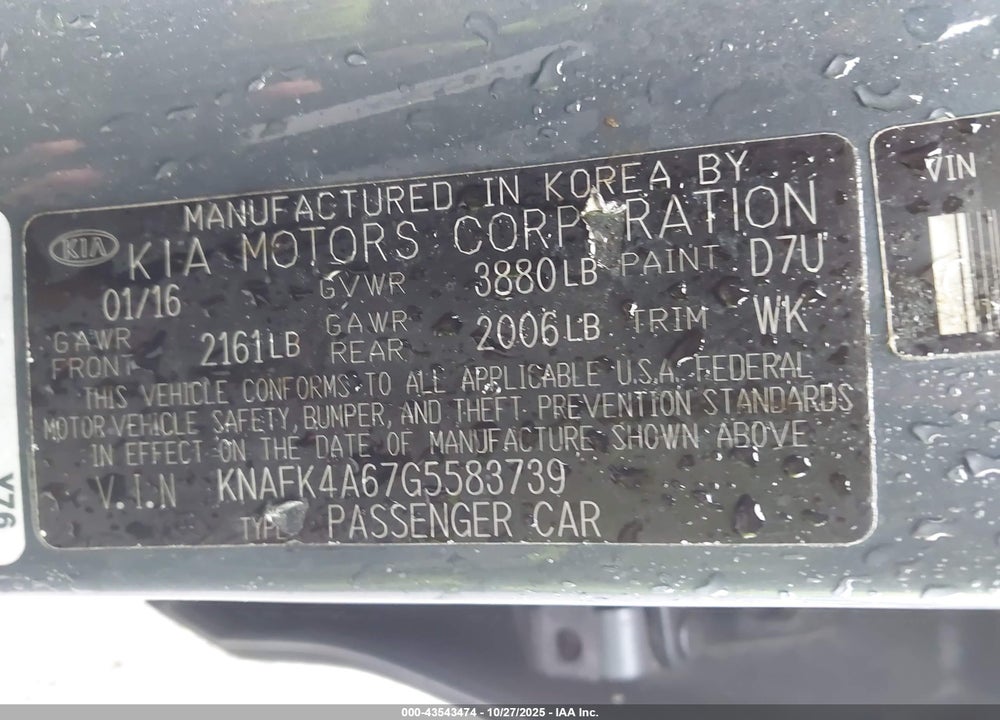 2016 KIA FORTE LX VIN: KNAFK4A67G5583739