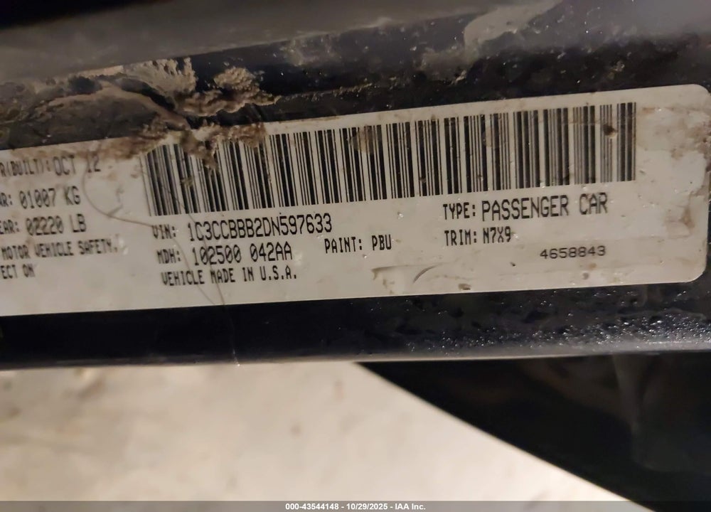 2013 CHRYSLER 200 TOURING VIN: 1C3CCBBB2DN597633