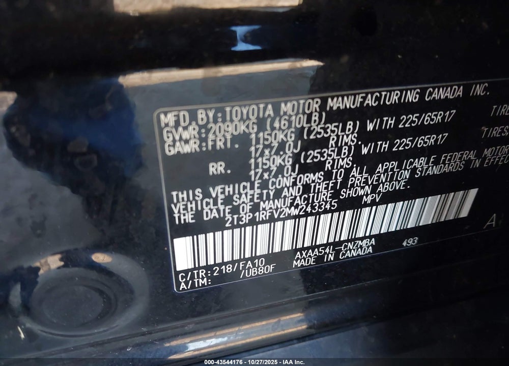 2021 TOYOTA RAV4 XLE VIN: 2T3P1RFV2MW243345