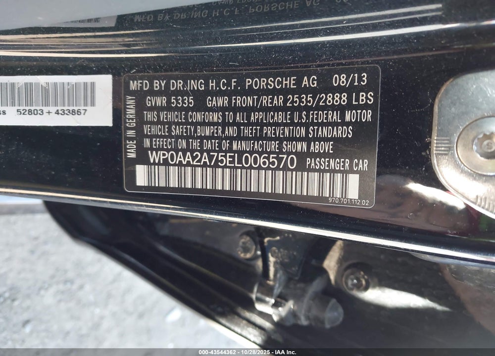 2014 PORSCHE PANAMERA 4 VIN: WP0AA2A75EL006570