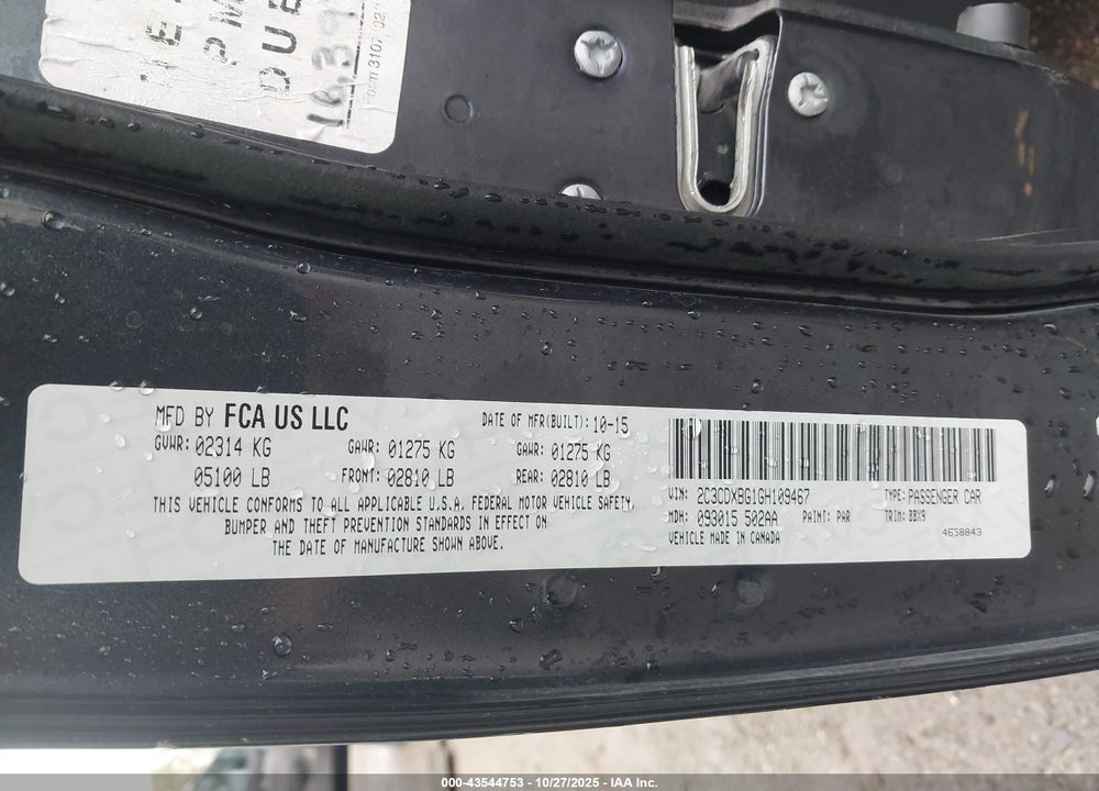 2016 DODGE CHARGER SE VIN: 2C3CDXBG1GH109467