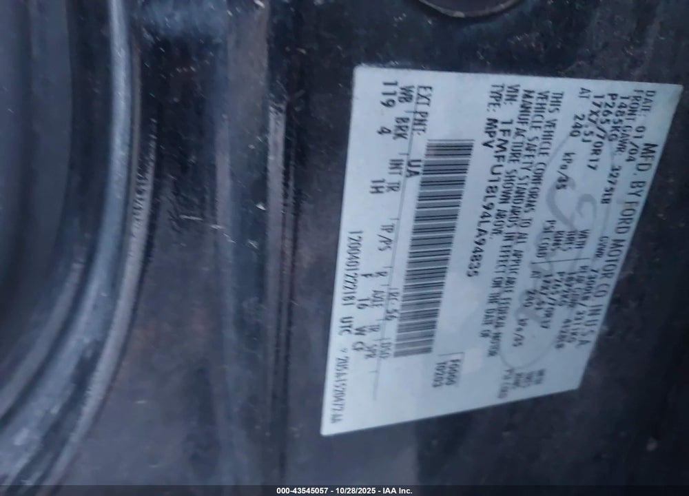 2004 FORD EXPEDITION EDDIE BAUER VIN: 1FMFU18L94LA94835