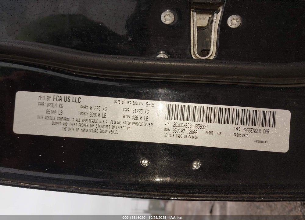 2015 DODGE CHARGER VIN: 2C3CDXBG9FH858371