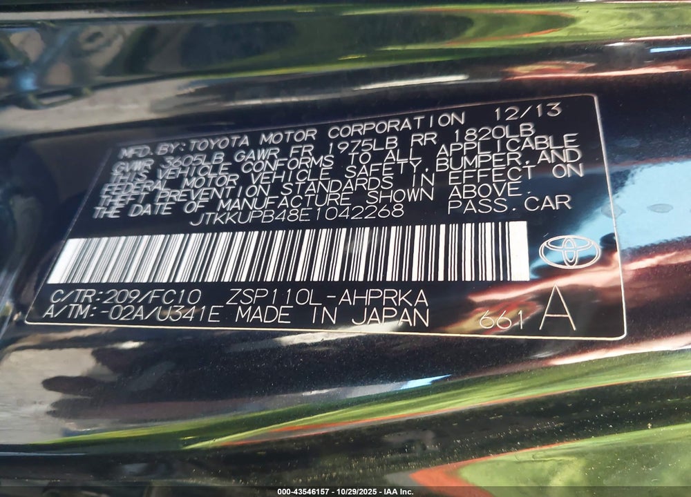 2014 SCION XD VIN: JTKKUPB48E1042268