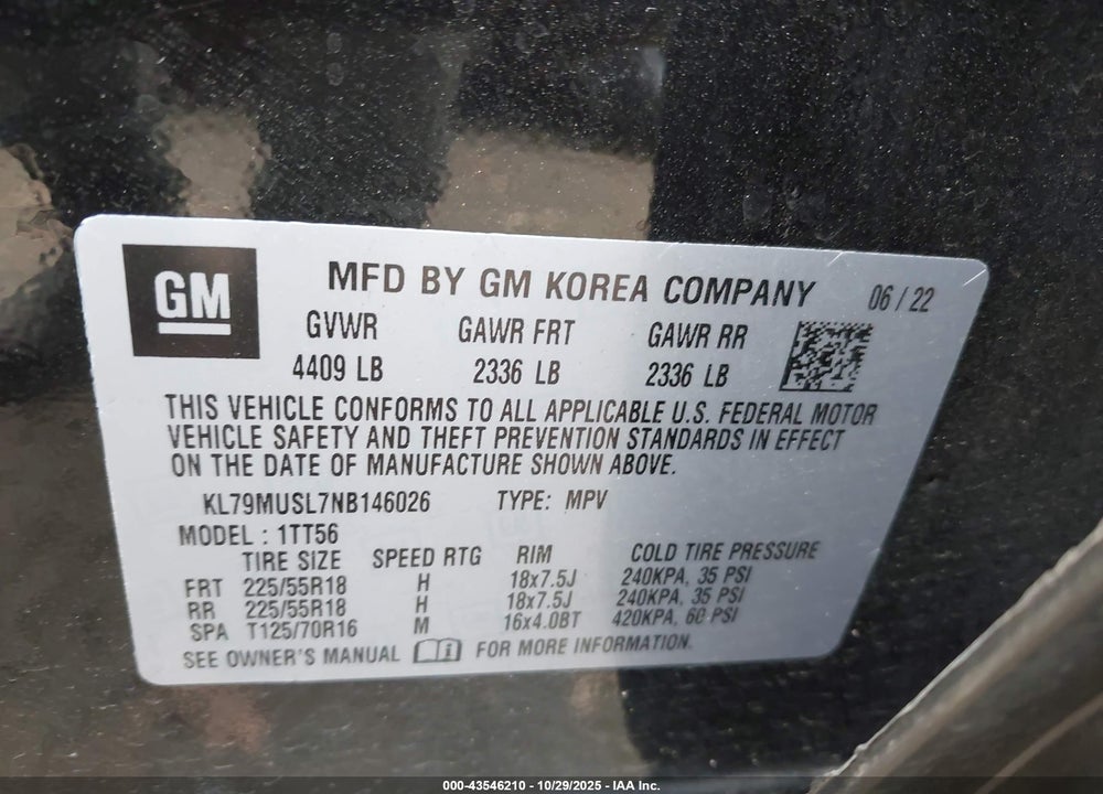 2022 CHEVROLET TRAILBLAZER RS VIN: KL79MUSL7NB146026