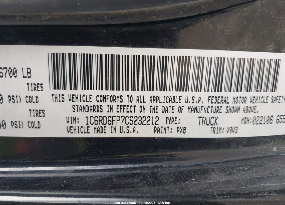 2012 RAM 1500 ST VIN: 1C6RD6FP7CS232212