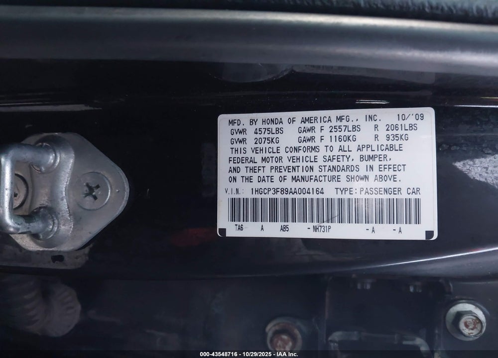 2010 HONDA ACCORD 3.5 EX-L VIN: 1HGCP3F89AA004164