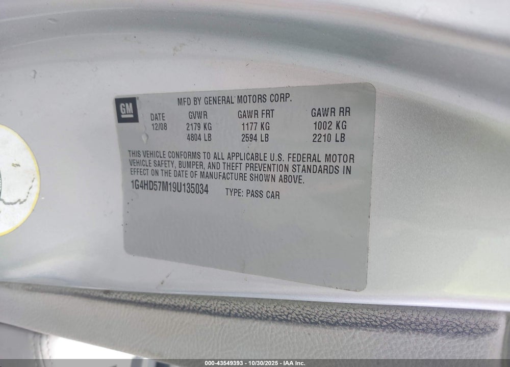 2009 BUICK LUCERNE CXL SPECIAL EDITION VIN: 1G4HD57M19U135034
