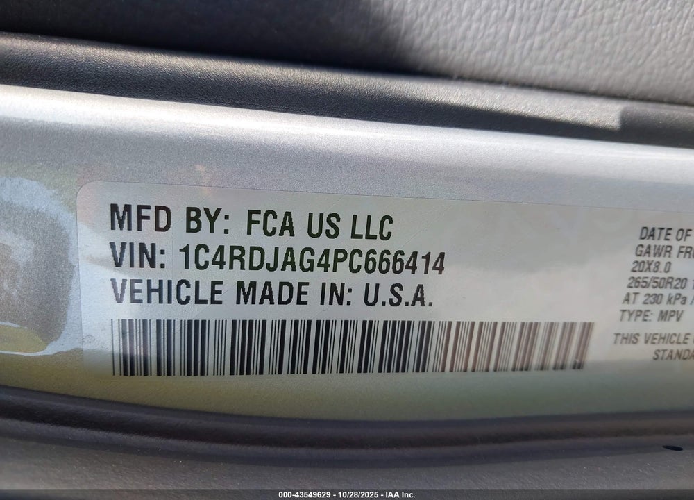 2023 DODGE DURANGO SXT PLUS AWD VIN: 1C4RDJAG4PC666414