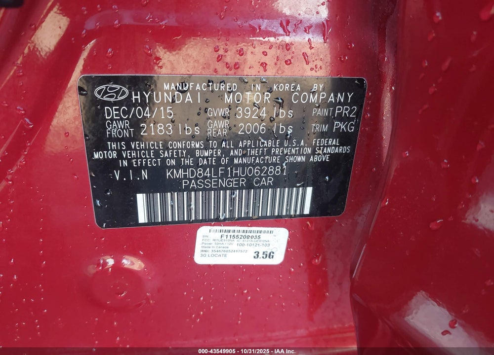 2017 HYUNDAI ELANTRA SE VIN: KMHD84LF1HU062881