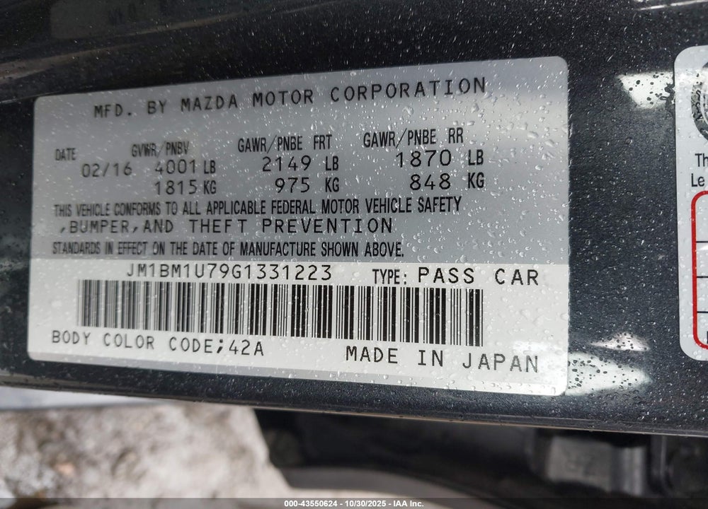 2016 MAZDA 3 VIN: JM1BM1U79G1331223