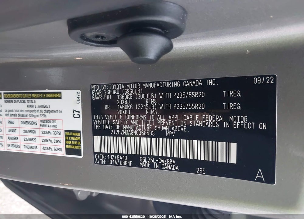 2022 LEXUS RX 350 VIN: 2T2HZMDA8NC368583